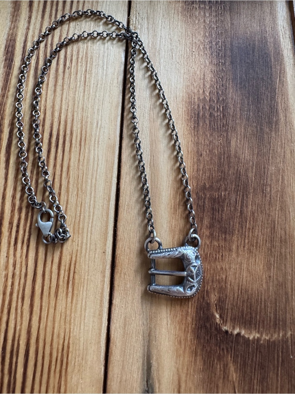 Native American Sterling Western Buckle Pendant Necklace